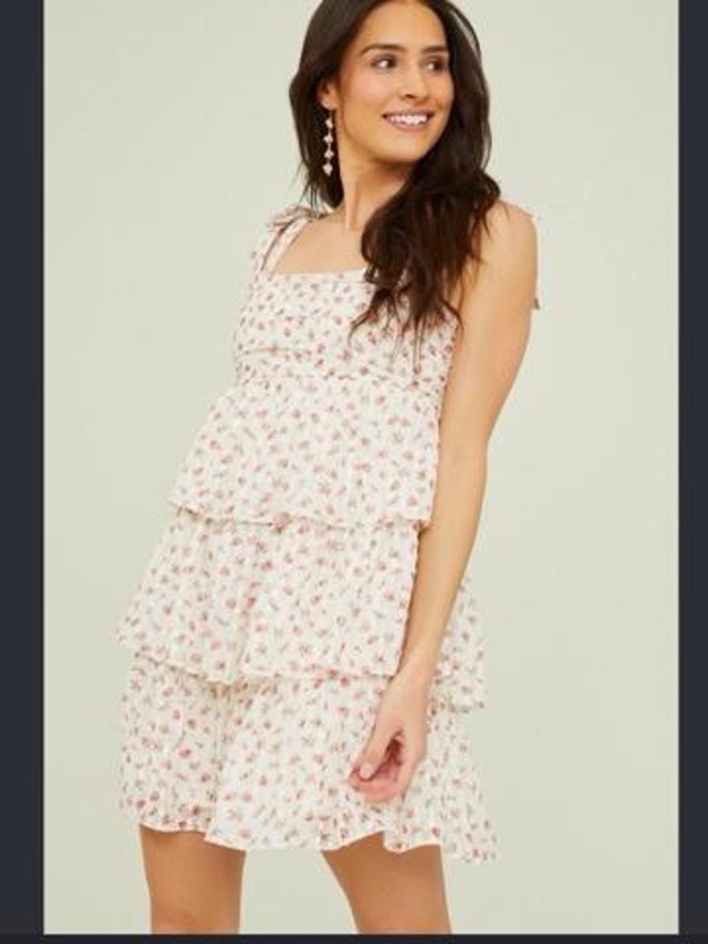 Altar'd State white and pink floral tiered ruffled dress XL
